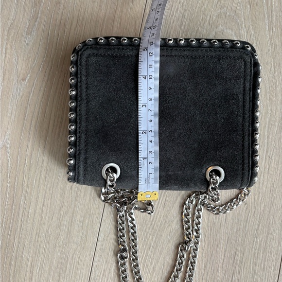 Zara Genuine Suede Studded Chain Crossbody/Shoulder Bag Black - Picture 8 of 10
